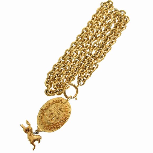 Auth CHANEL COCO markNecklace gold metal s0079j